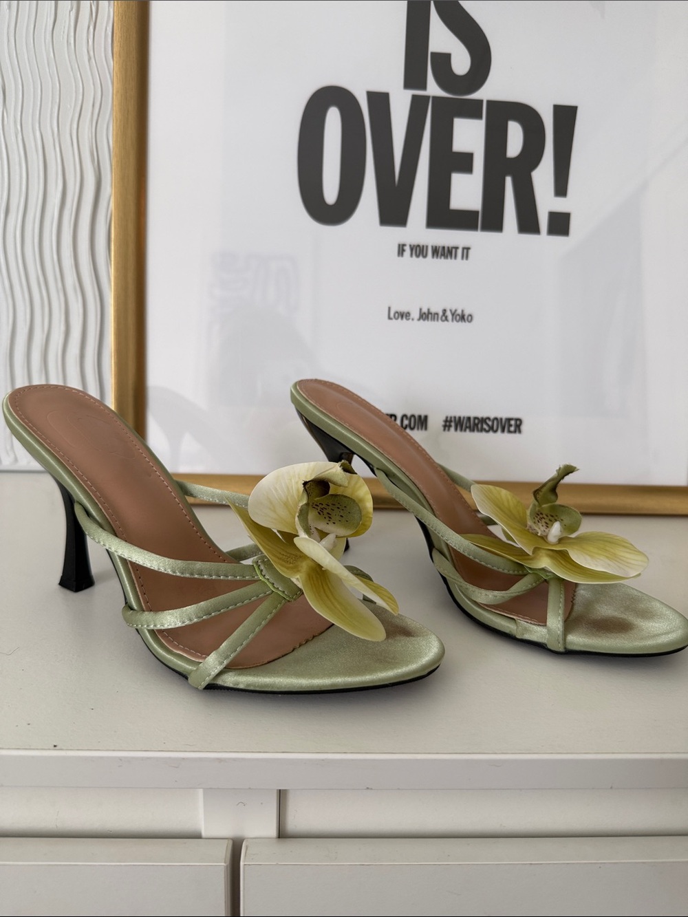 Green Floral Strappy Women’s Heels - Picture 5 of 6